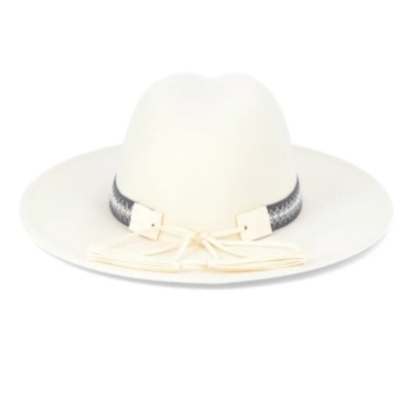 NEW Ivory Felt Fedora Hat with Decorative Woven Fabric & Faux Suede Hat Band. - Picture 2 of 2
